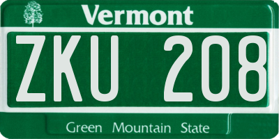 VT license plate ZKU208