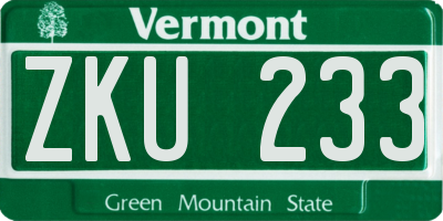 VT license plate ZKU233