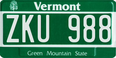 VT license plate ZKU988