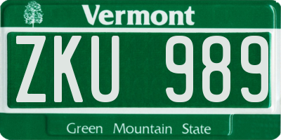 VT license plate ZKU989