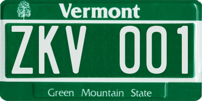 VT license plate ZKV001