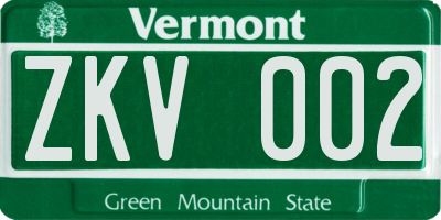 VT license plate ZKV002