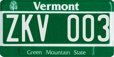 VT license plate ZKV003