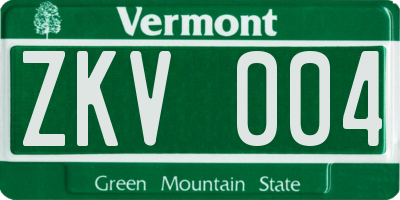 VT license plate ZKV004