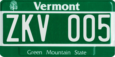 VT license plate ZKV005