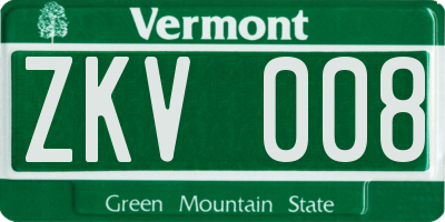 VT license plate ZKV008