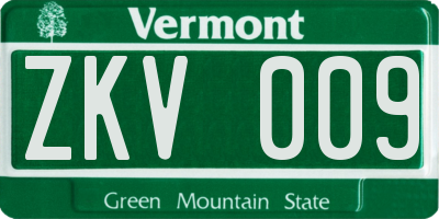 VT license plate ZKV009