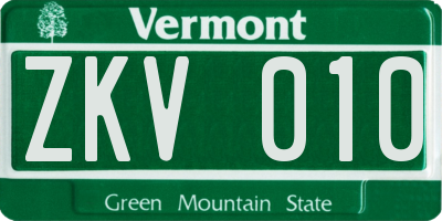 VT license plate ZKV010