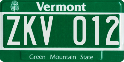 VT license plate ZKV012