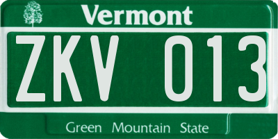 VT license plate ZKV013