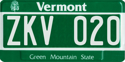 VT license plate ZKV020