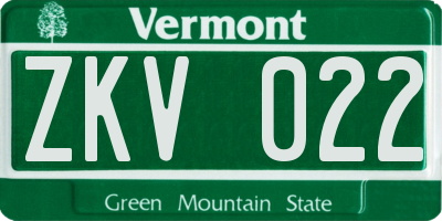 VT license plate ZKV022
