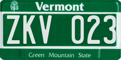 VT license plate ZKV023