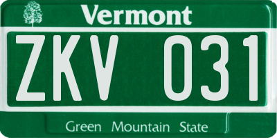 VT license plate ZKV031