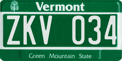 VT license plate ZKV034