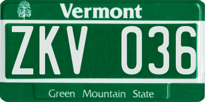 VT license plate ZKV036