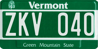 VT license plate ZKV040