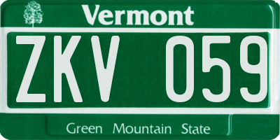 VT license plate ZKV059