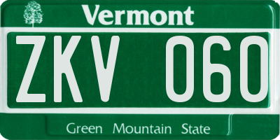 VT license plate ZKV060