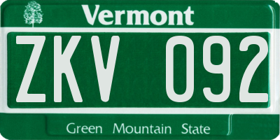 VT license plate ZKV092