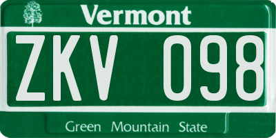 VT license plate ZKV098