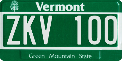 VT license plate ZKV100