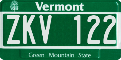 VT license plate ZKV122
