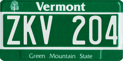 VT license plate ZKV204