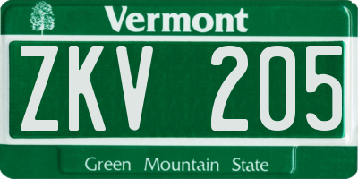 VT license plate ZKV205