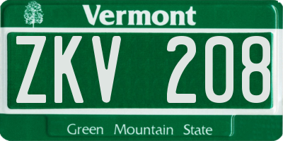 VT license plate ZKV208
