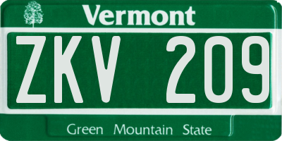 VT license plate ZKV209