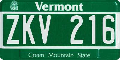 VT license plate ZKV216