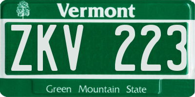 VT license plate ZKV223