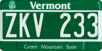 VT license plate ZKV233