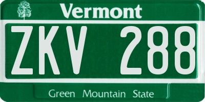 VT license plate ZKV288