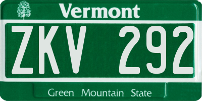 VT license plate ZKV292