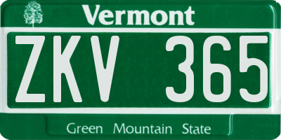 VT license plate ZKV365