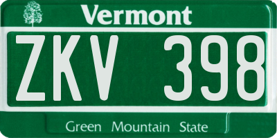 VT license plate ZKV398