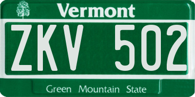 VT license plate ZKV502
