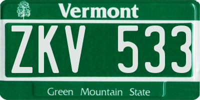 VT license plate ZKV533