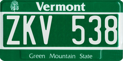 VT license plate ZKV538