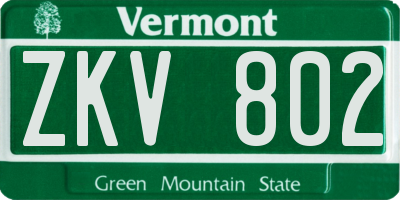 VT license plate ZKV802