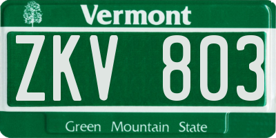 VT license plate ZKV803