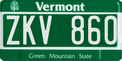 VT license plate ZKV860