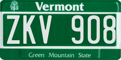 VT license plate ZKV908