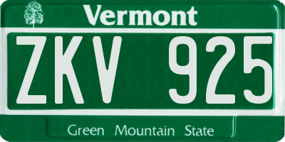 VT license plate ZKV925