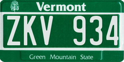 VT license plate ZKV934
