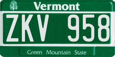 VT license plate ZKV958