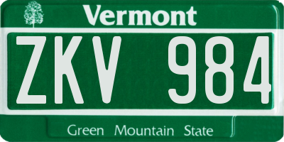 VT license plate ZKV984