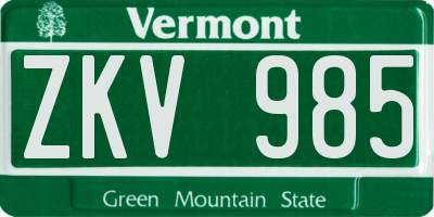 VT license plate ZKV985